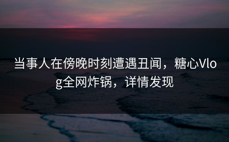 当事人在傍晚时刻遭遇丑闻，糖心Vlog全网炸锅，详情发现