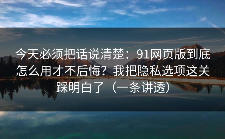 今天必须把话说清楚：91网页版到底怎么用才不后悔？我把隐私选项这关踩明白了（一条讲透）